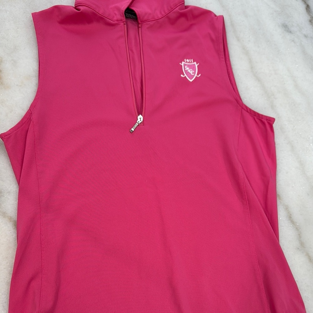 Pink Sleeveless Polo Tank Top with Moisture-Wicking Fabric